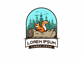 Lonely squirrel hiding in a dead tree trunk illustration