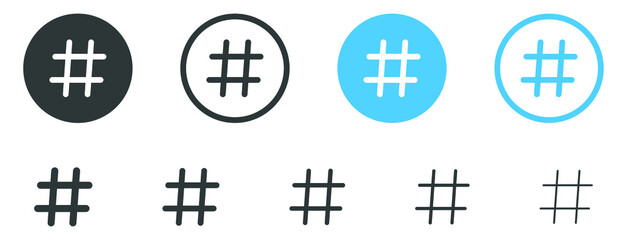 hashtag icon symbol, popular trend for social media tags - the hash icon symbol. trending explore icons, marketing promotion Advertising signs  - obrazy, fototapety, plakaty