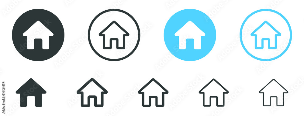 Aufkleber web home icon, house icon, home sign in circle or main page icon in filled, thin line, outline and s