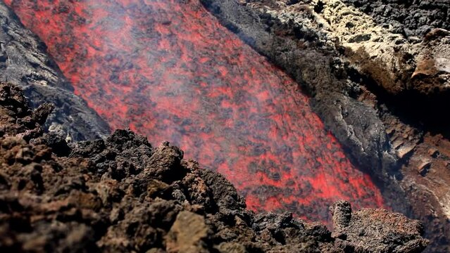 Lava flow  Etna volcano erupting - movement detail 