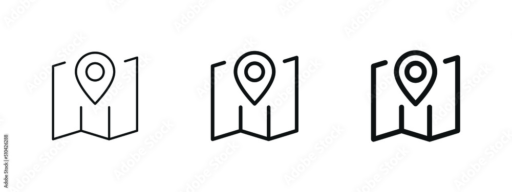 Poster paper map icon, location pin pointer icon - gps maps position marker icons in filled, thin line, outline and stroke style for apps and website