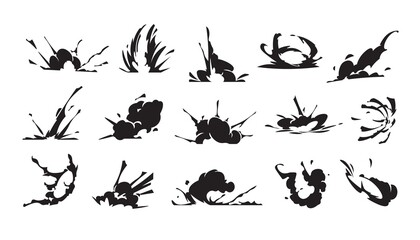 Cartoon speed effect. Comic explosion and fast move trace, smash punch and hit air dust game animation asset. Vector jump run flight energy motion and wind effect collection