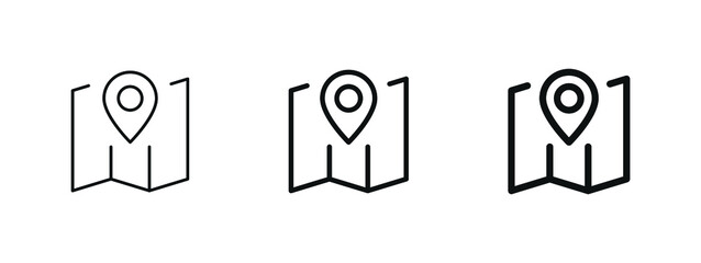 paper map icon, location pin pointer icon - gps maps position marker icons in filled, thin line, outline and stroke style for apps and website