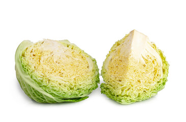 Savoy cabbage slices isolated on a white background