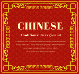 Chinese vintage frame, decorative classic festive red background, vector illustration.