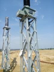 Switchyard work is under construction with CT,PT,LA etc. equipment in Karnataka, India