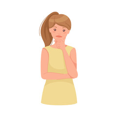 Pensive Woman Character Scratching Head Thinking and Considering Something Vector Illustration