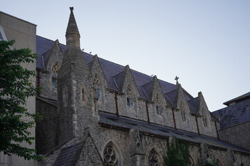 old historic church green trees
