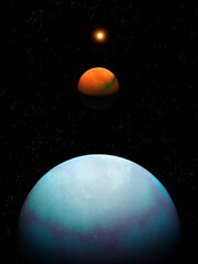 Parade of planets, beautiful cosmic landscape. Planets in deep space. Surface of the rocky planets.