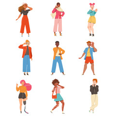 People Character Showing Different Hand Gesture Expressing Emotion with Body Language Vector Set