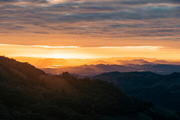Horizontal image of a beautiful landscape of mountains and a beautiful sunset. 