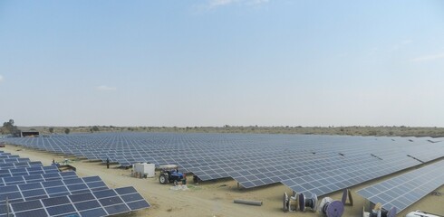 Solar power is the conversion of renewable energy from sunlight into electricity this plant is in Rajasthan, India