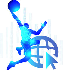 Basketball logo design. Sport science technology concept. Vector illustration.