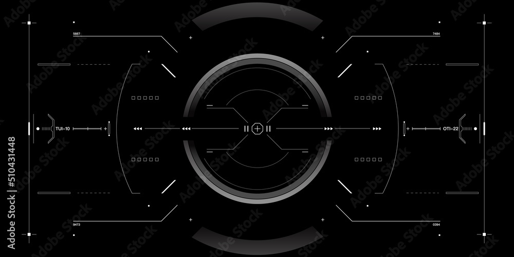 Poster HUD interface futuristic digital UI, GUI design virtual display simulation. Screen template for game, sci-fi story concept vector.