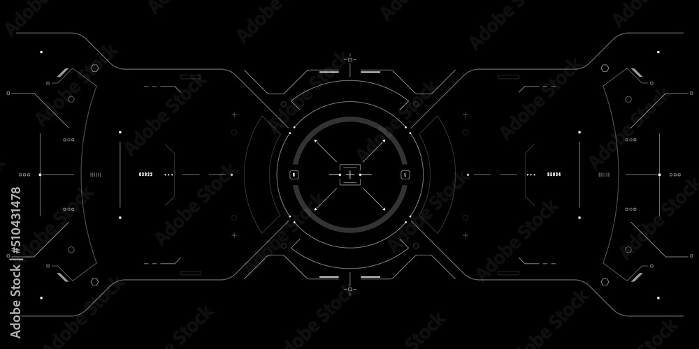 Fototapete HUD Futuristic Drone, Space ship, Cockpit UI, GUI Screen Design Element. UI Technology Monitoring Virtual Reality View Display Concept Vector.
