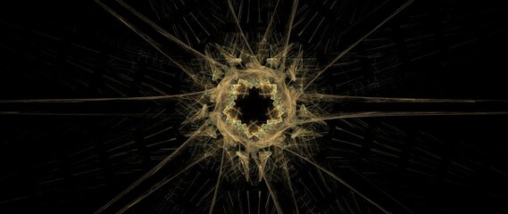 Digital Fractal Render exquisite pattern showing mathematical radial symmetry and smooth flowing radial lines widescreen - technology concept