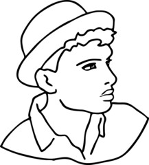 Handsome man wear stylish hat. Friendly face portrait. Street urban fashion for hipster, model, student, young, adult. Hand drawn retro vintage illustration. Old style comic cartoon drawing.