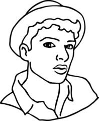 Handsome man wear stylish hat. Friendly face portrait. Street urban fashion for hipster, model, student, young, adult. Hand drawn retro vintage illustration. Old style comic cartoon drawing.