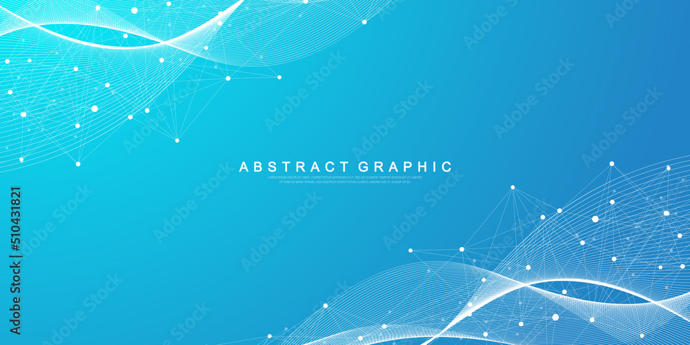 Fototapete Geometric abstract background with connected lines and dots. Connectivity flow point. Molecule and communication background. Graphic connection background for your design. Vector illustration.