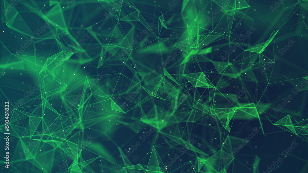 Poster abstract background with green moving lines and dots. network connection. internet connection worldw