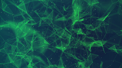 Abstract background with green moving lines and dots. Network connection. Internet connection worldwide. The concept of big data. 3d rendering.