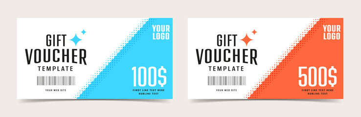 Gift voucher invitation card design set - obrazy, fototapety, plakaty