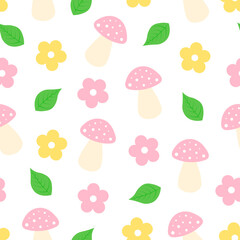 Seamless pattern mushroom with flowers vector illustration