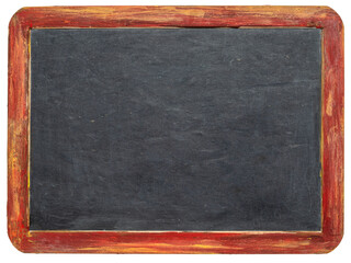 blank retro slate blackboard with painted wooden frame isolated on white