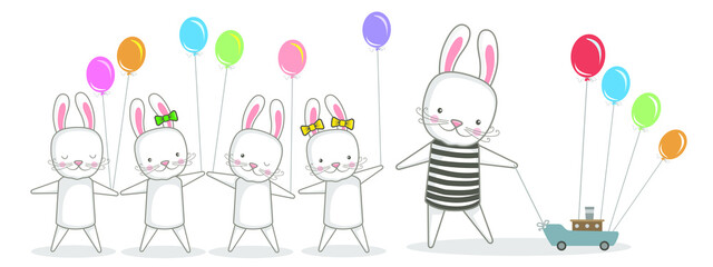 Funny animals. 
Vector image of a cute bunny. Isolated background, postcard, design.