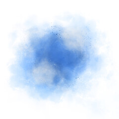 Hand drawn abstract light blue watercolor splash with blue and white spot on white background. Blue Dust Explosion Isolated on White BG. Blue color hand drawn watercolor liquid stain. 