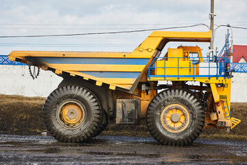 Large quarry dump truck.  Mining truck mining machinery to transport coal from open-pit production