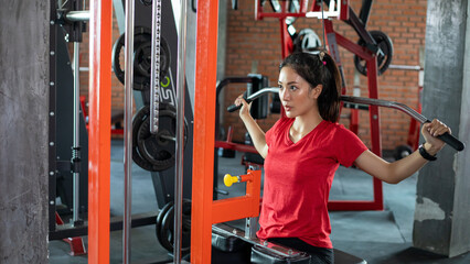 beautiful muscular fit woman exercising building muscles and fitness woman doing exercises in the gym. Fitness - concept of healthy lifestyle