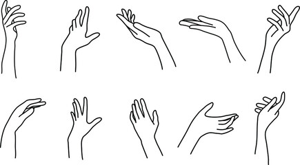palm and hand line art set; reach out, hold out, element icon set