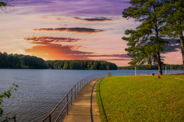 the gorgeous blue rippling waters of Lake Acworth with a long winding footpath around the lake...