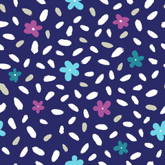 Colorful oval spots and flowers seamless pattern. 