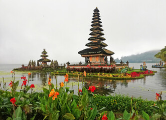 Fototapeta na wymiar Ulun Danu temple (Lake Temple),at Bedugul district,Tabanan regency of Bali,Indonesia during cloudy weather