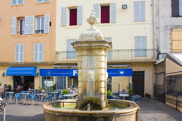 Square with a fountain in Old Town of Antibes, France	
