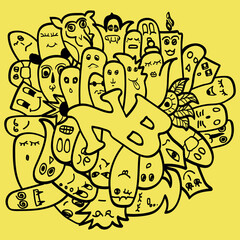 Doodle cute character illustration and expression