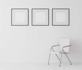 Blank picture frame mockup in modern interior living room, minimal style. 3D rener illustration.