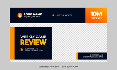 Gaming video thumbnail for streaming and game review. Game review thumbnail. Editable video thumbnail design. Editable video thumbnail Premium Vector, Customizable Thumbnails banner art Video cover.	