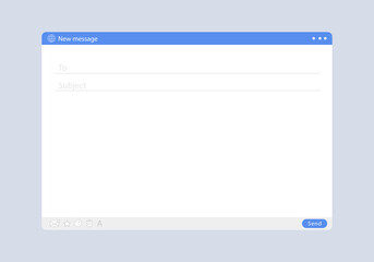 Email interface.  Web page mockup. Internet message, isolated frame, blank email UI design. Blank letter. Stock Vector