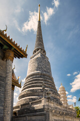 Fototapeta premium Phra Nakhon, Bangkok . June 11, 2022. Wat Ratchapradit Sathitmahasimaram Rajawarawiharn . Marble tiles, gilded teak & vivid mosaics at a grand 19th-century temple & royal monastery complex.