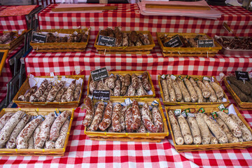 Sausage on a Cours Saleya market stand in Nice