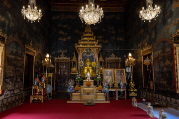 Phra Nakhon, Bangkok . June 11, 2022.  Wat Ratchapradit Sathitmahasimaram Rajawarawiharn .  Marble tiles, gilded teak & vivid mosaics at a grand 19th-century temple & royal monastery complex.