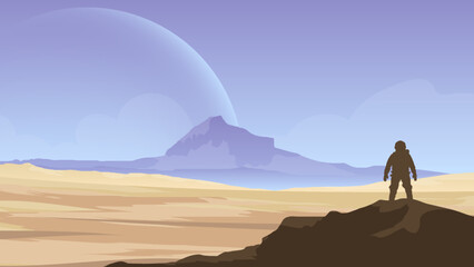 silhouette of an astronauts person in the desert