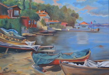 Original Oil Painting The Boats