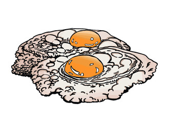 Vector color  fried eggs on white background, graphical fast food for design ,logo,typography of menu and cafes. Traditional english breakfast 