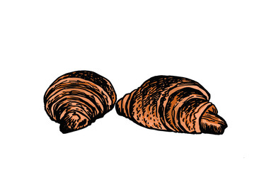 Vector  two color croissants isolated on white, sweet rolls  , graphical element for bakery logo and design