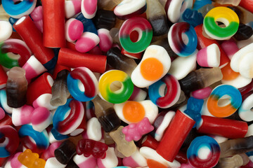 Tasty mix of jelly colorful candies.