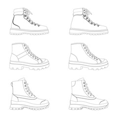 Hiking Boot shoe style isolated on white background Flat design Vector Illustration